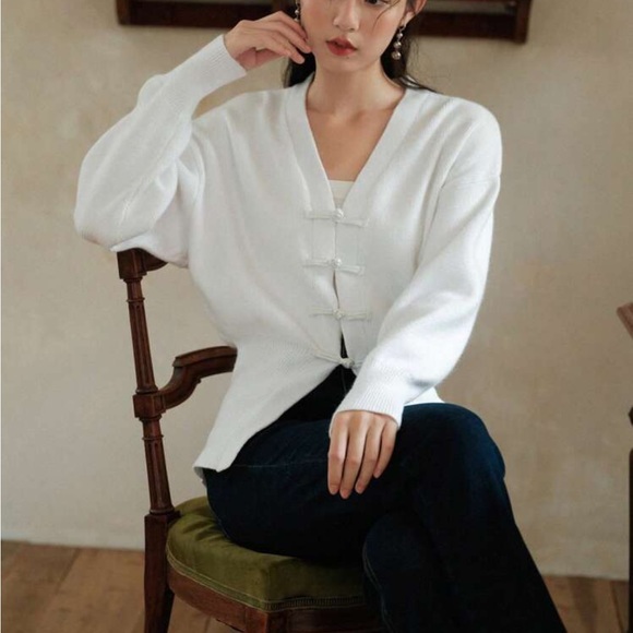 white button sweater chunky knit thick cardigan - Picture 4 of 9